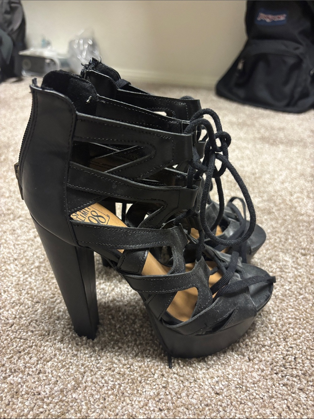 Black Lace-Up Platform Heels - Women's Strappy Sandals